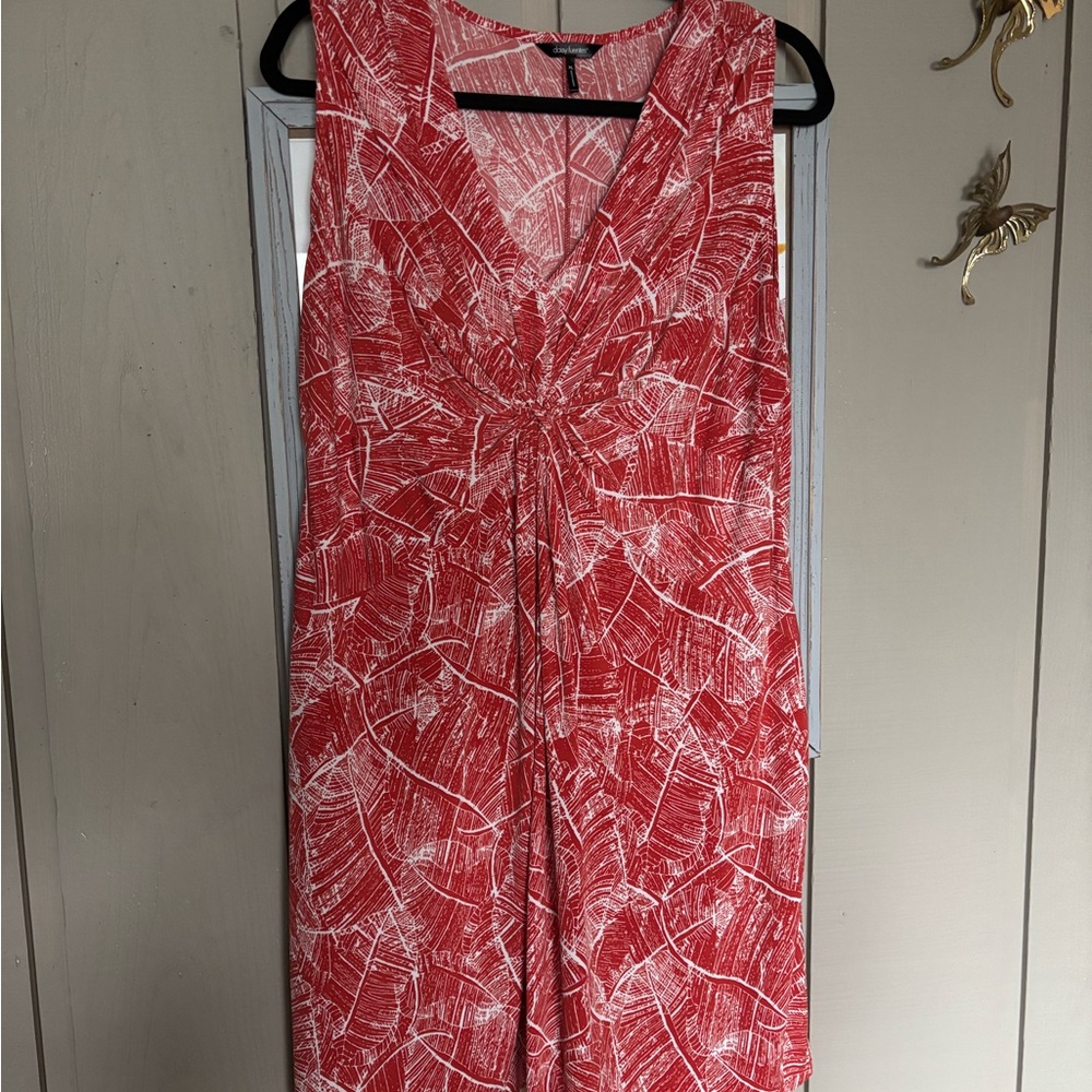 Daisy Fuentes Orange and White Sundress V-Neck Midi
